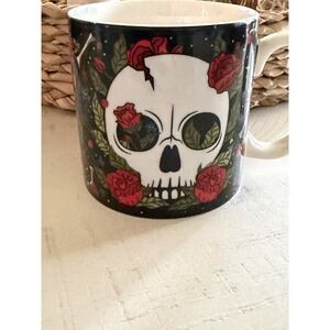 True Crime Addict Skull & Roses Coffee Mug Ginger‎ Fox Gothic Macabre 10oz Cup